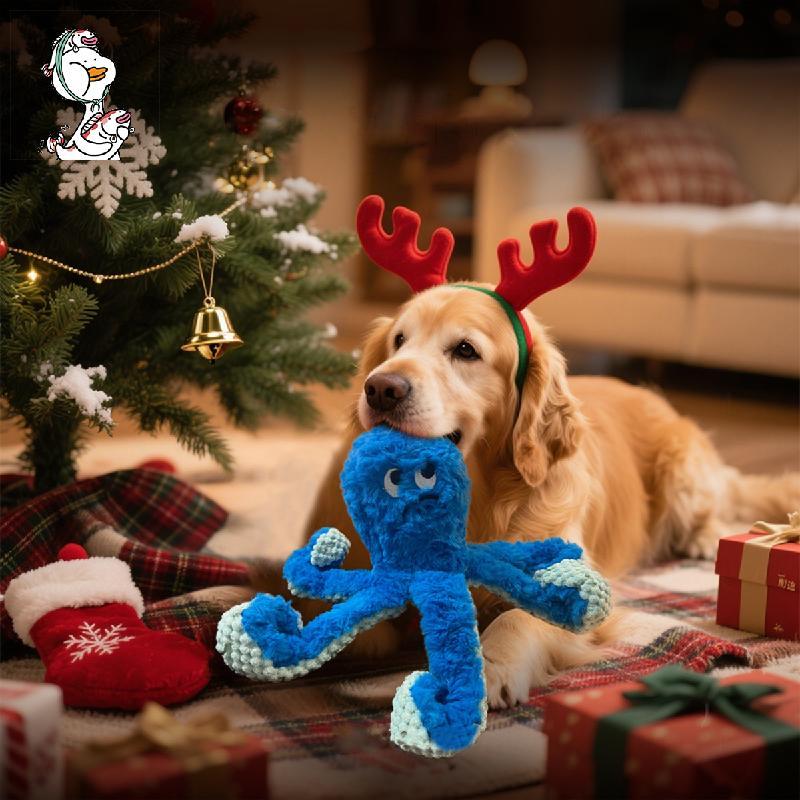 Angry Octopus Dog Toy ของเล่นสุนัข Tough Squeaker Food-Dispensing Tentacles