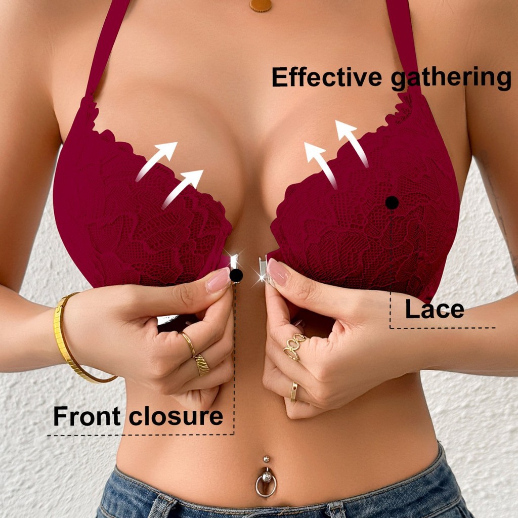 Thin Cup Push-up Lace Belt Steel Ring Push-up Front Buckle ชุดชั้นในด้านหลังที่สวยงามตรง2026129ที่