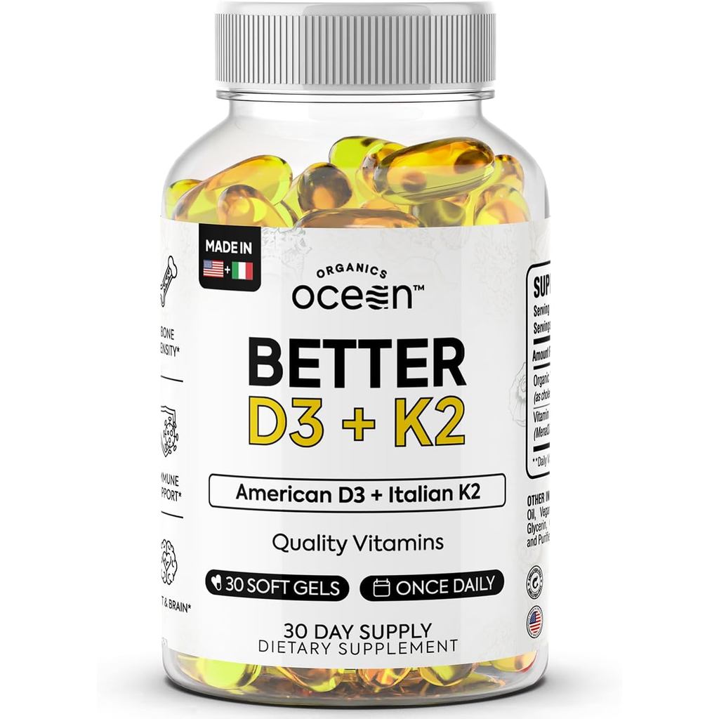 Organics Ocean Better D3 + K2-100% Organic VIT D3 and K2 Supplements with Maximum Bioavailability - 