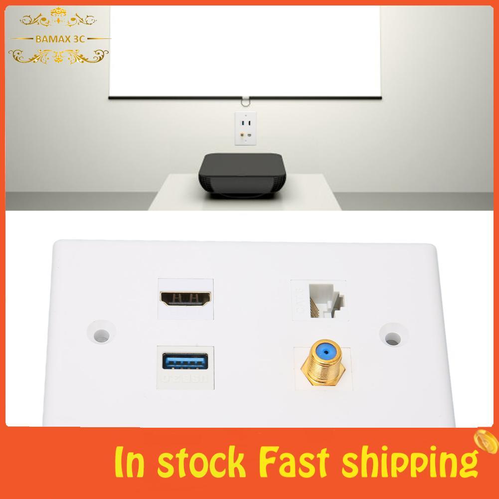 Bamaxis Bamaxis 4 พอร์ต HDMI Coax Ethernet Wall Plate USB 3.0 TV F ประเภท RJ45 Media Outlet Cat6 Cou