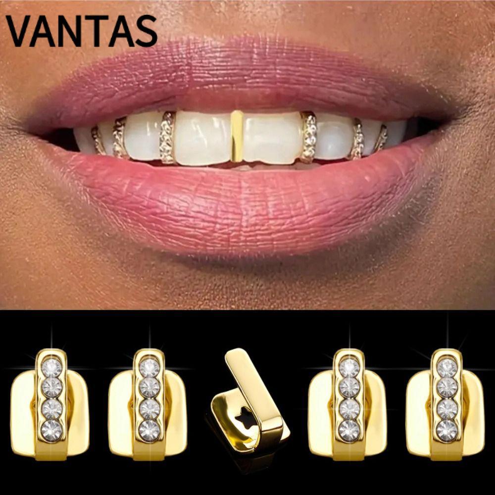VANTAS 3 ชิ้น Hip Hop ฟัน Grillz, Hollow Rhinestone Grillz, เครื่องประดับฟันเงาคอสเพลย์ Party