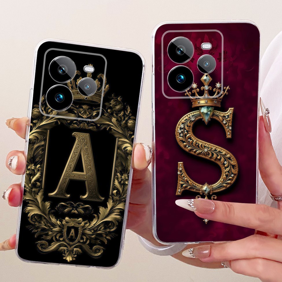 สําหรับRealme GT 7 Pro 5Gกรณีโปร่งใสLuxury Crown AZตัวอักษร 2Dแบนรูปแบบปลอกอ่อนRMX5010 RMX5011