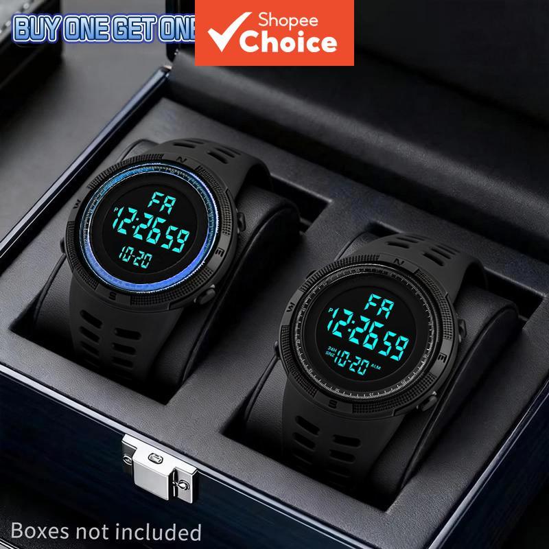 ผู้ชายกีฬานาฬิกาดิจิตอลสําหรับผู้ชาย ชุด 2 ชิ้นกันน้ําและกันกระแทกพร้อมนาฬิกาปลุกนาฬิกาจับเวลาและฟังก์ชั่นส่องสว่างของขวัญเหมาะ