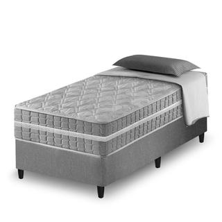 Cama Box Solteiro King Cinza + Colchão Molas Ensacadas Zidi Alabama 96x203x61cm
