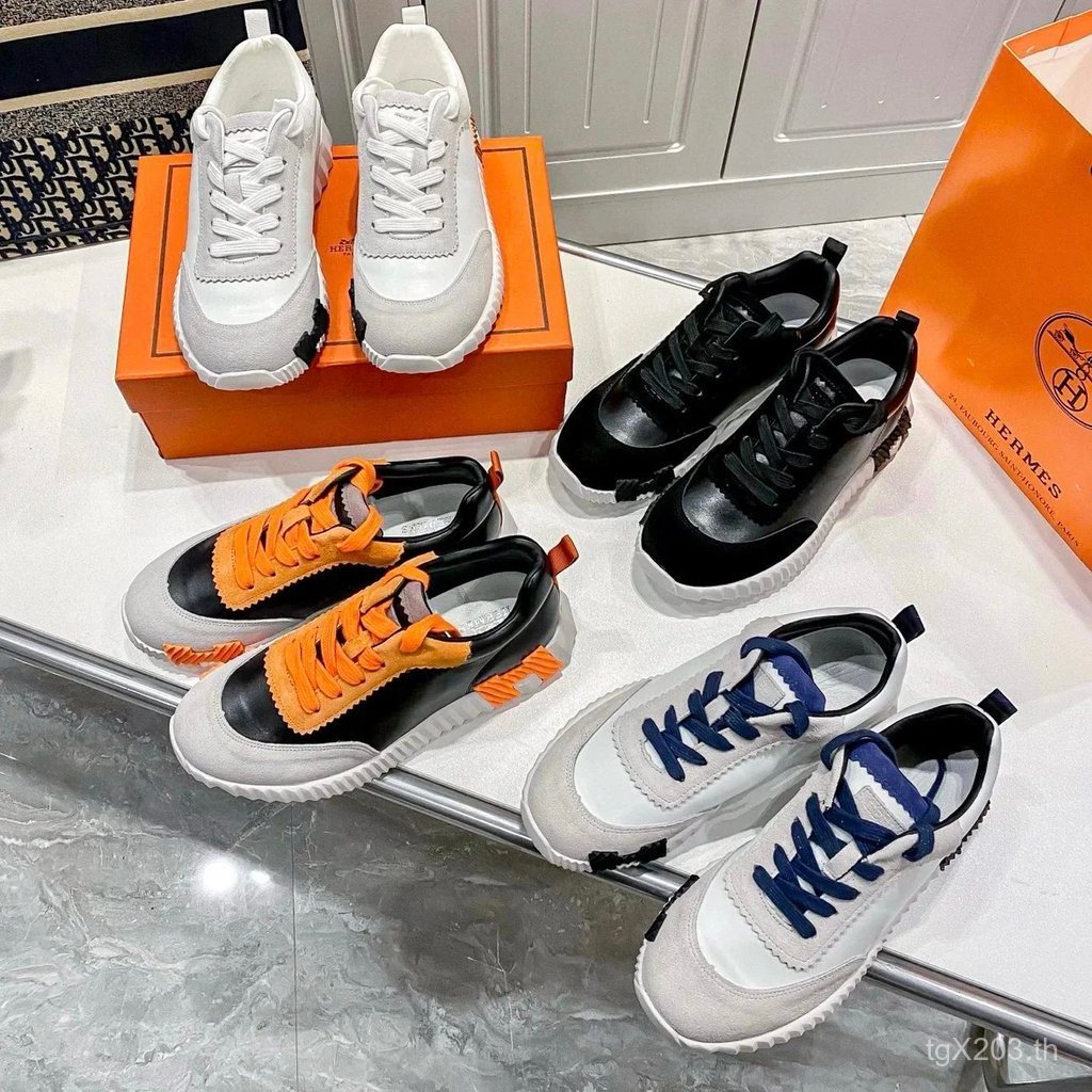 Hermes Bouncing Panda รองเท้าผ้าใบ hermes คู่รองเท้าผ้าใบ H Home Lace-Up รองเท้าสีขาวผู้ชายผู้หญิงสไ