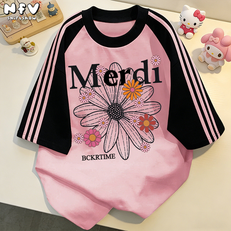 【จัดส่งตลอด 24 ชั่วโมง】NFV ใหม่ล่าสุด✨ดอกไม้ลายดอกไม้ แขนสั้น คอกลม เสื้อยืด ผ้าฝ้ายแท้100% YG1296