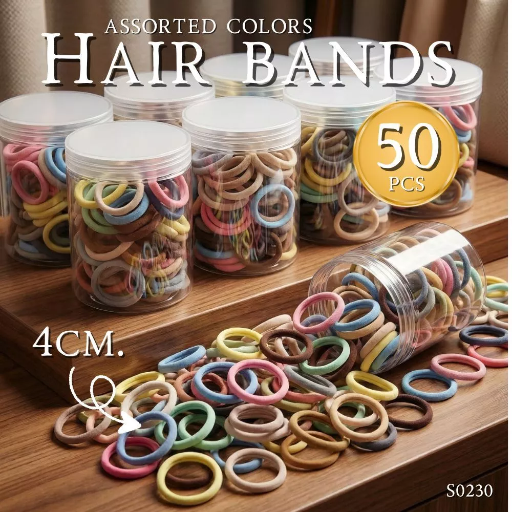 S0230 ยางรัดผม 50ชิ้น/กล่อง คละสี 4ซม. กระปุก ยางมัดผม แฟชั่นเกาหลี มินิมอล ยืดหยุ่น ไม่ขาดง่าย