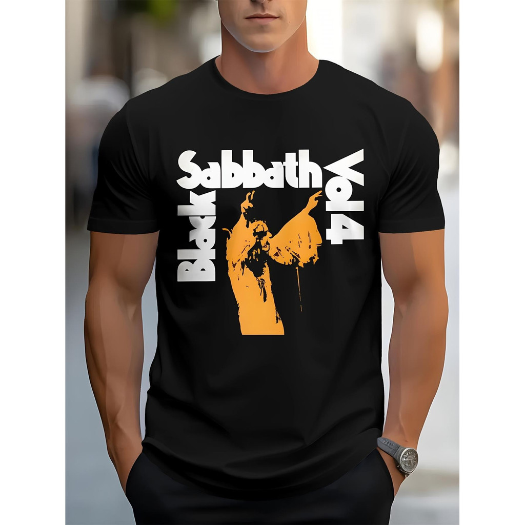 แฟชั่นMenS Black Sabbath Graphic T-Shirt - Casual Round Neck, Machine Washable, All-Over Print Tee w