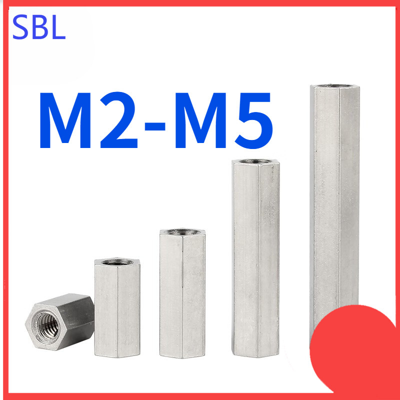 304 สแตนเลสคู่ผ่านคอลัมน์หกเหลี่ยมแยกคอลัมน์ผ่านหลุมหกเหลี่ยมถั่วสตั๊ดข้อต่อยาว M2/M2.5/M3/M4/M5 SS-