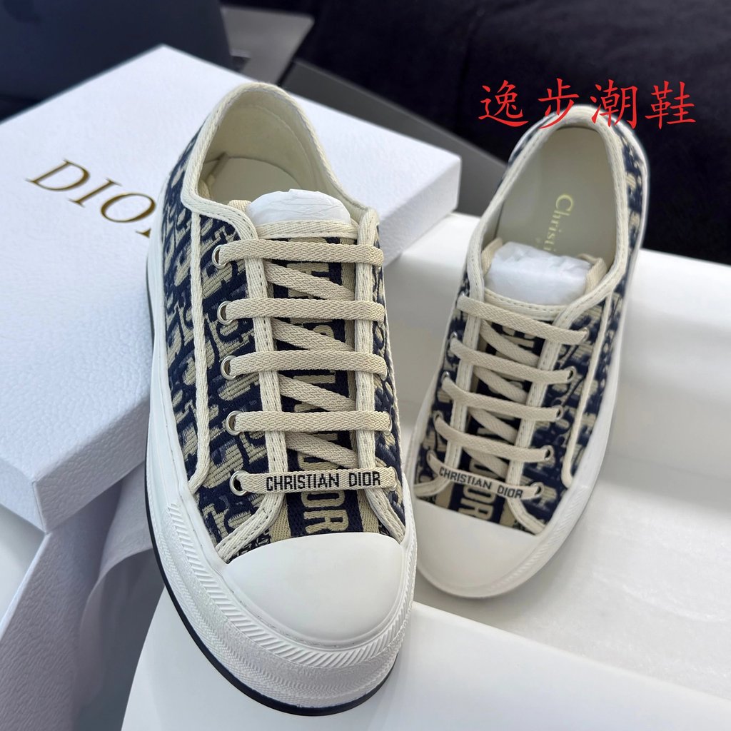 Dior Dior Walk & 39; n & 39; Dior รองเท้าผ้าใบพิมพ์ลายปักรองเท้าผู้หญิงรองเท้าหนาSoled