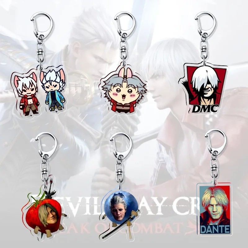 Devil May Cry DMC Dante Vergil Mica พวงกุญแจอะคริลิคพิมพ์ลาย Chibi Memes ตลกสําหรับตกแต่งกระเป๋านักเ