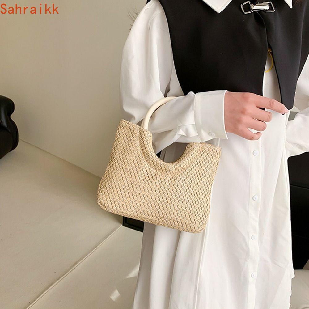 AXIOM Straw Bag Casual Large Capacity Simple Portable Korean Bag Holiday Tote Bag Bohemian Beach Bag