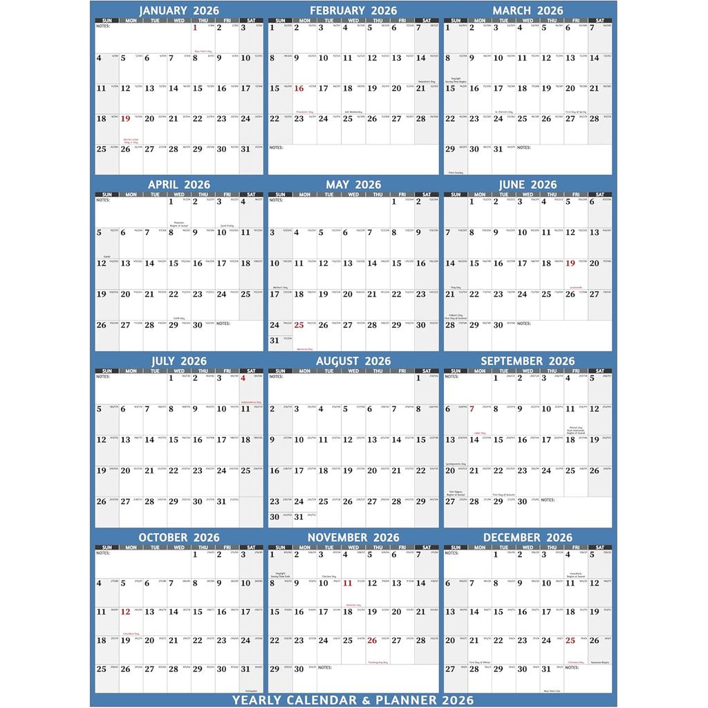 ปฏิทินติดผนังรายปี 2026 - ปฏิทินรายปีขนาดใหญ่ 2026 คําศัพท์, แจน 2026 - ธ.ค 2026, 33.7" x 45.1" (เปิ