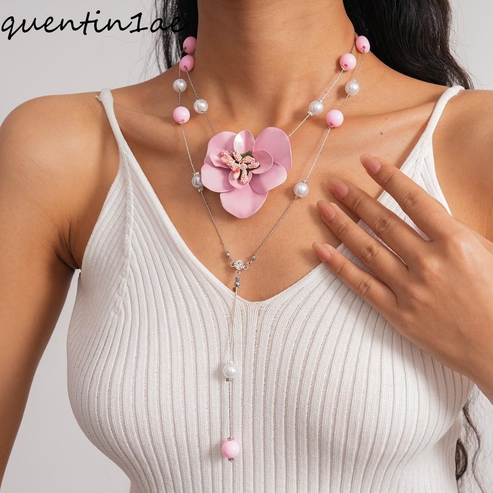 QUENTIN1AE สร้อยคอมัลติเลเยอร์ดอกผีเสื้อorchid งานปราณีตสำหรับใส่ทะเลและวันหยุด