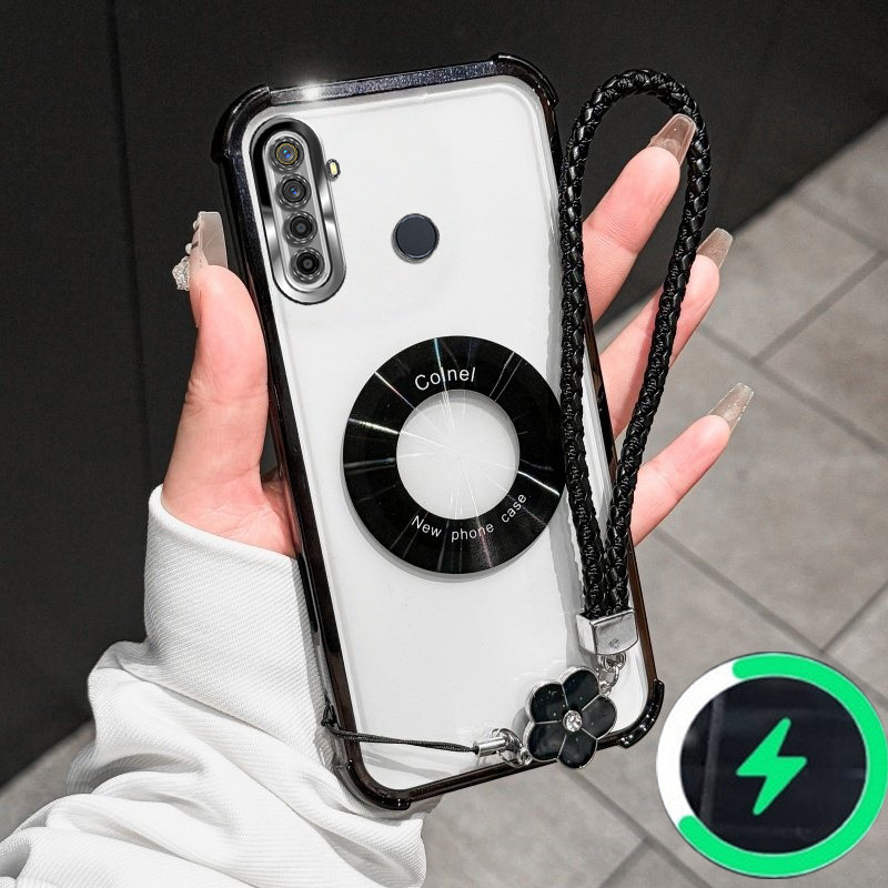 เหมาะสําหรับRealme 5 5i 5s C3 6iเคสโทรศัพท์สี่CDรูปแบบแหวนแม่เหล็กมุมAnti DROPโปร่งใสSoft Shellมือเช