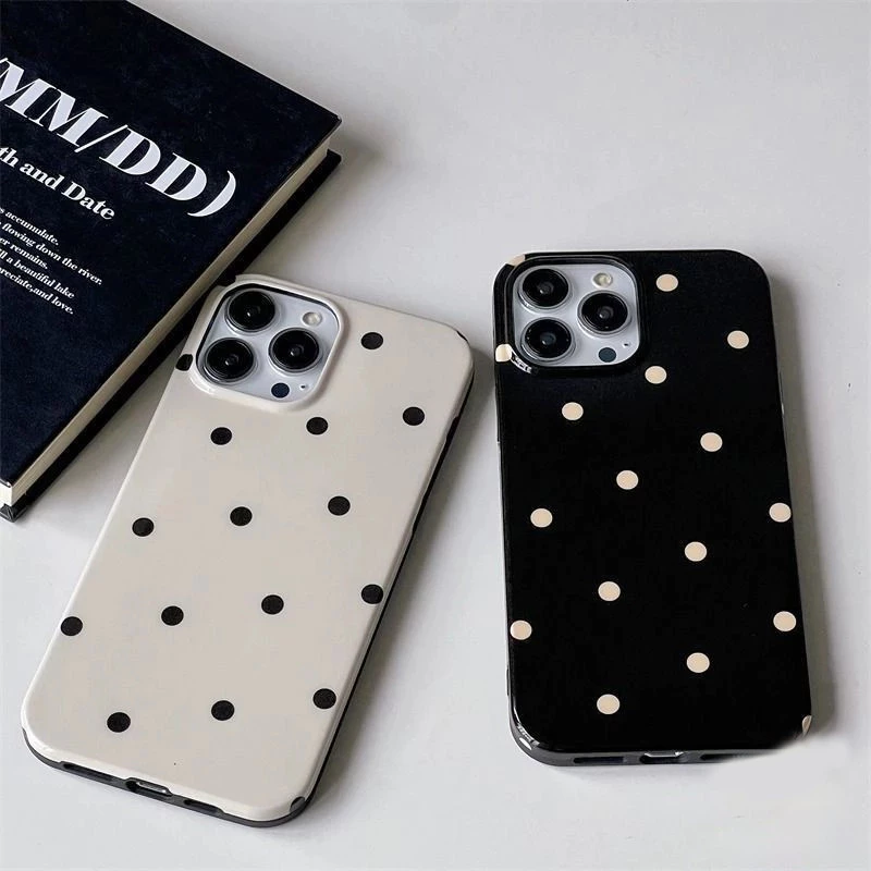 เคสไอโฟน 16 17 สำหรับ iPhone 11 13 15 12 14 Pro Max 7 16 14 15 8 Plus X XR XS Max 15 Pro เคสผิวมันลายจุดน่ารักเรียบง่าย