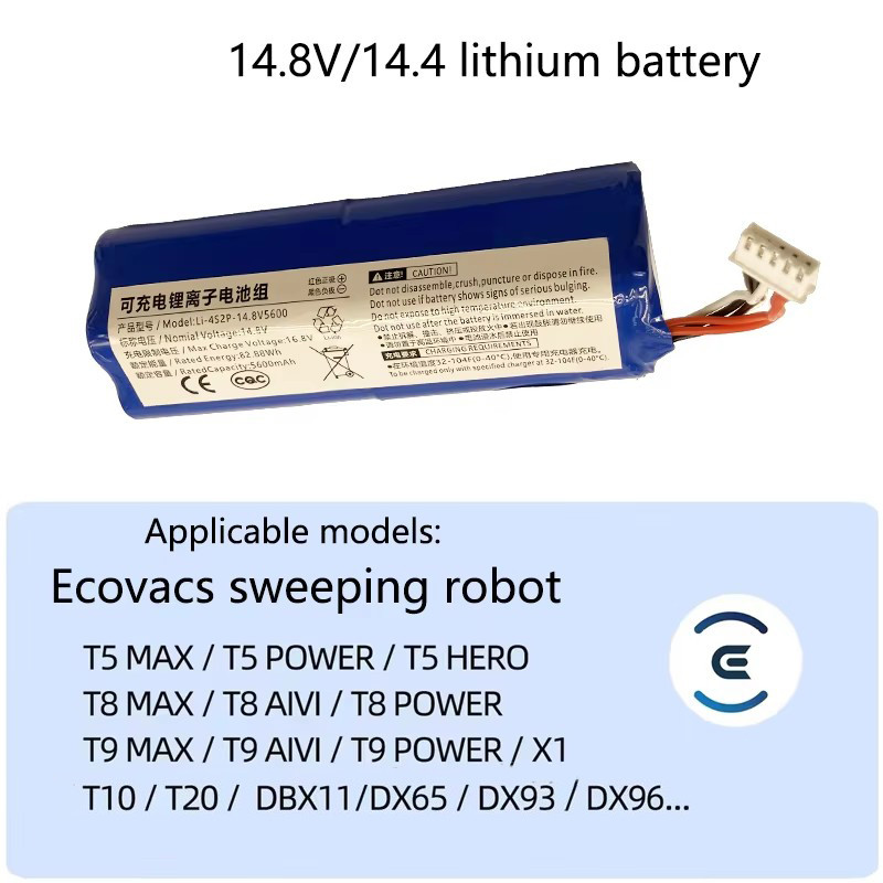 แบตเตอรี่ 6500MAH สําหรับ ECOVACS T5Max,Deebot T9,X1,DX93,Ozmo T8+,T10, Yeedi 2 Hybrid,.950,920,DX9G