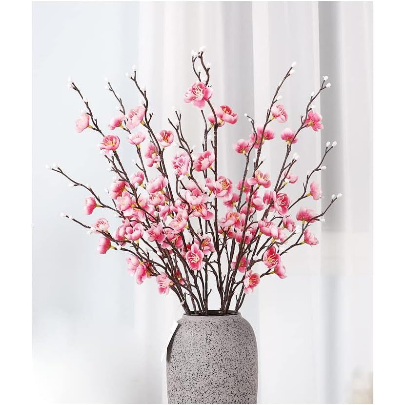 6 ชิ้นประดิษฐ์ Plum Blossom ปลอม Wintersweet ยาวก้านดอกไม้พลาสติก Home Hotel Office Party Garden Dec