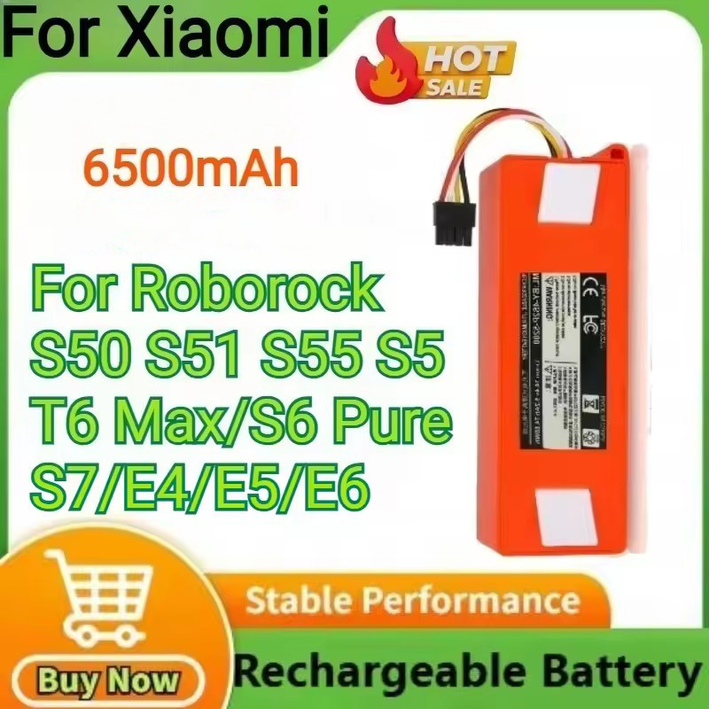 สําหรับ Roborock 6500mAh สําหรับ S50 S51 S55 S5 S6 Max S6 Pure S7 E4 E5 E6 Li-ion แบตเตอรี่