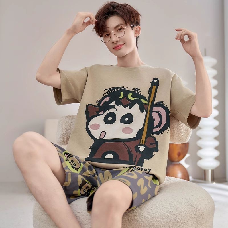 แขนสั้น Loungewear ชุดนอนผู้ชาย Simple Loose Plus Fat Plus