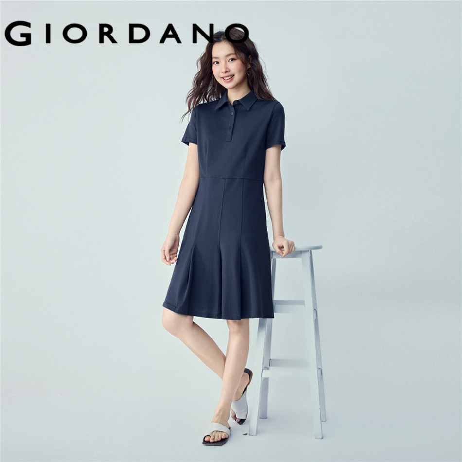 GIORDANO WOMEN Seam detail pleated knit polo dress 13466288