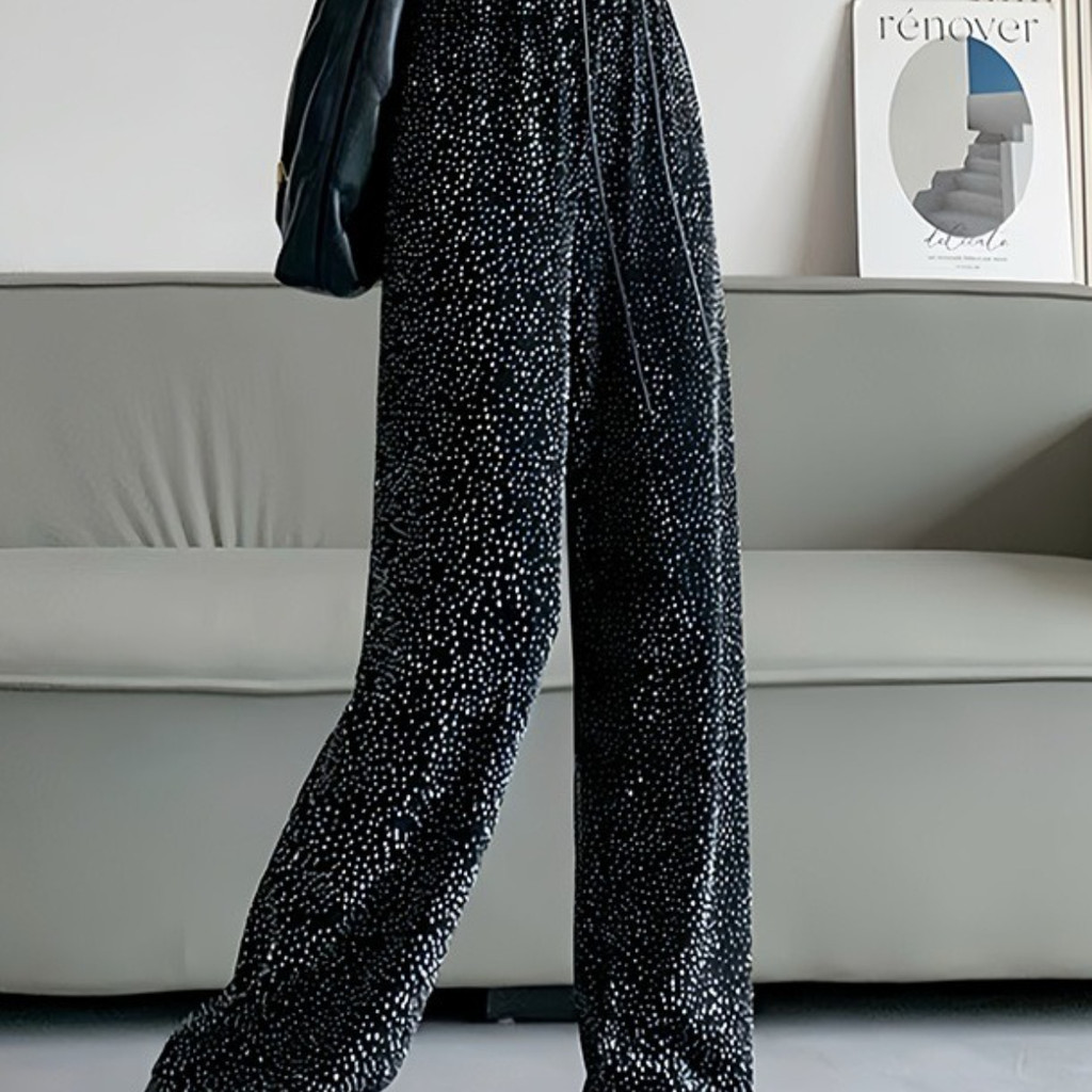 ZZ HOME กางเกงขายาวผู้หญิงเเฟชั่นใหม่ สินค้าขายดี ขากว้างผ้าไหมน้ําแข็งกางเกงเชือกรูดปรับระดับได้‌ พ