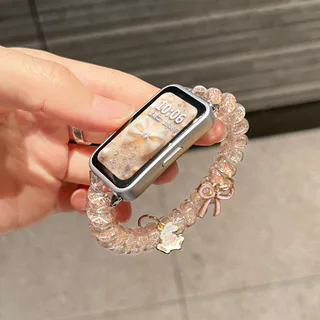 สายคล้องโทรศัพท์ประดับกลิตเตอร์วิบวับสำหรับ Huawei Band 11 / 11 Pro สายรัดข้อมือสีลูกกวาดน่ารัก พร้อมเคสสำหรับ Huawei Band 10 9 8