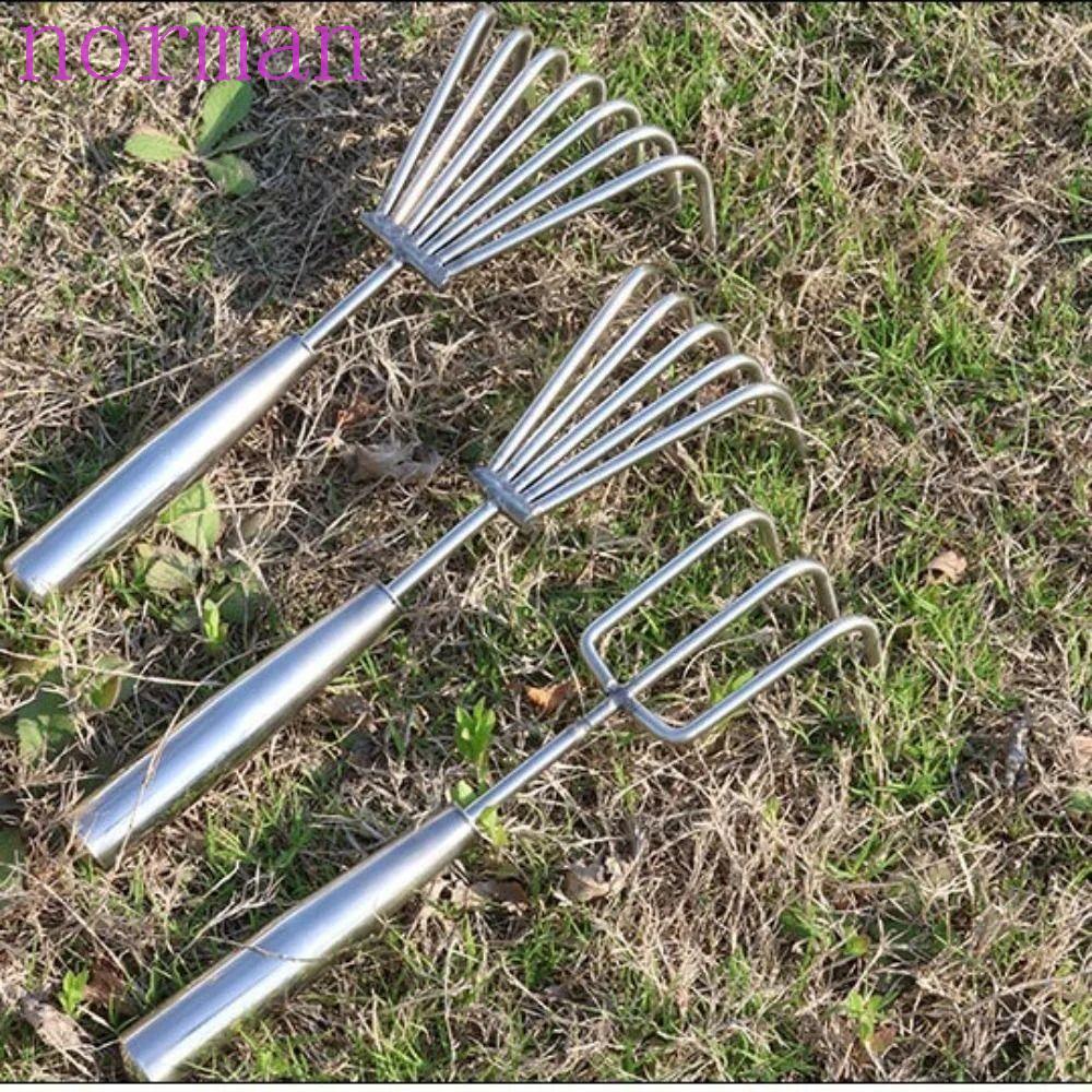 NORMAN Garden Hand Rake, 3/5 Claws สแตนเลสขนาดเล็ก Leaf Rakes, Soil Sweeper ทนทานเครื่องมือทําสวน Manual Weeding Removal Puller Loosening ดิน