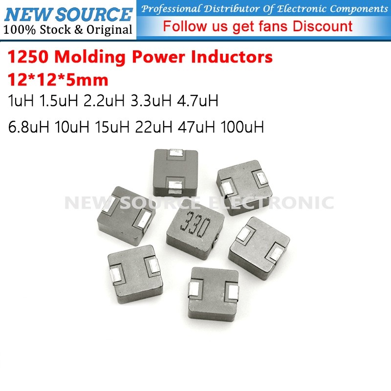 [2 ชิ้น] 1250 SMD Moulding Power Inductors 1uH 1.5uH 2.2uH 3.3uH 4.7uH 6.8uH 10uH 15uH 22uH 47uH 100