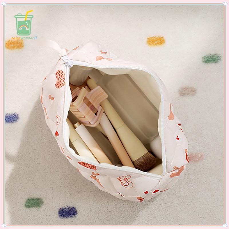 [สี] 1PC Cherry Printing Makeup Bag Quilted Makeup Bag Large Flower Makeup Bag Womens Cotton Makeup 