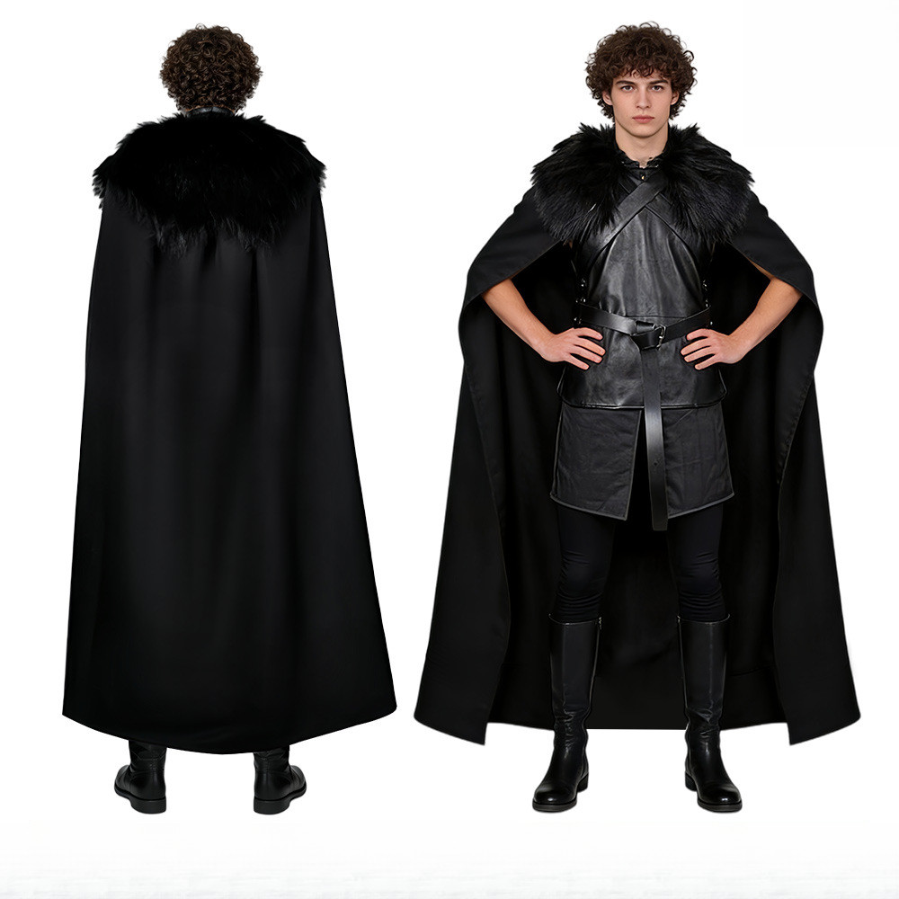 Game Of Thrones Jon Snow คอสเพลย์ Night Watchman สีดําขนสัตว์เสื้อคลุมแจ็คเก็ตหนังฮาโลวีนเครื่องแต่ง