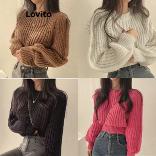 Lovito เสื้อกันหนาวลําลอง เสื้อกันหนาวสีพื้นพื้นฐานสําหรับผู…