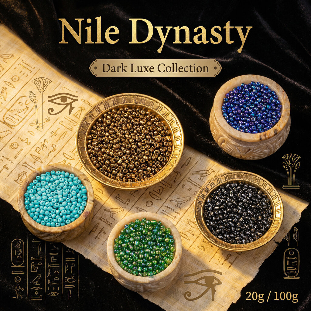 ลูกปัดเม็ดทราย 4 มิล ธีม Egyptian Fantasy ทอง-ดำ-เทอร์ควอยซ์-ลาพิส-แมลงทับ
