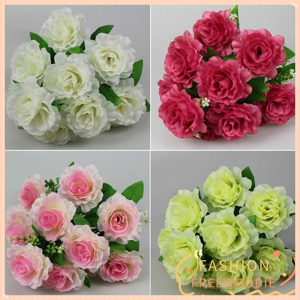 ไม้ฟรี ดอกไม้ผ้าไหมมีความสุขจริง,12หัวมินิวันวาเลนไทน์ดอกไม้ธรรมชาติ,ถ่ายภาพของขวัญพลาสติกดอกปลอมกุหลาบช่อตกแต่งบ้าน