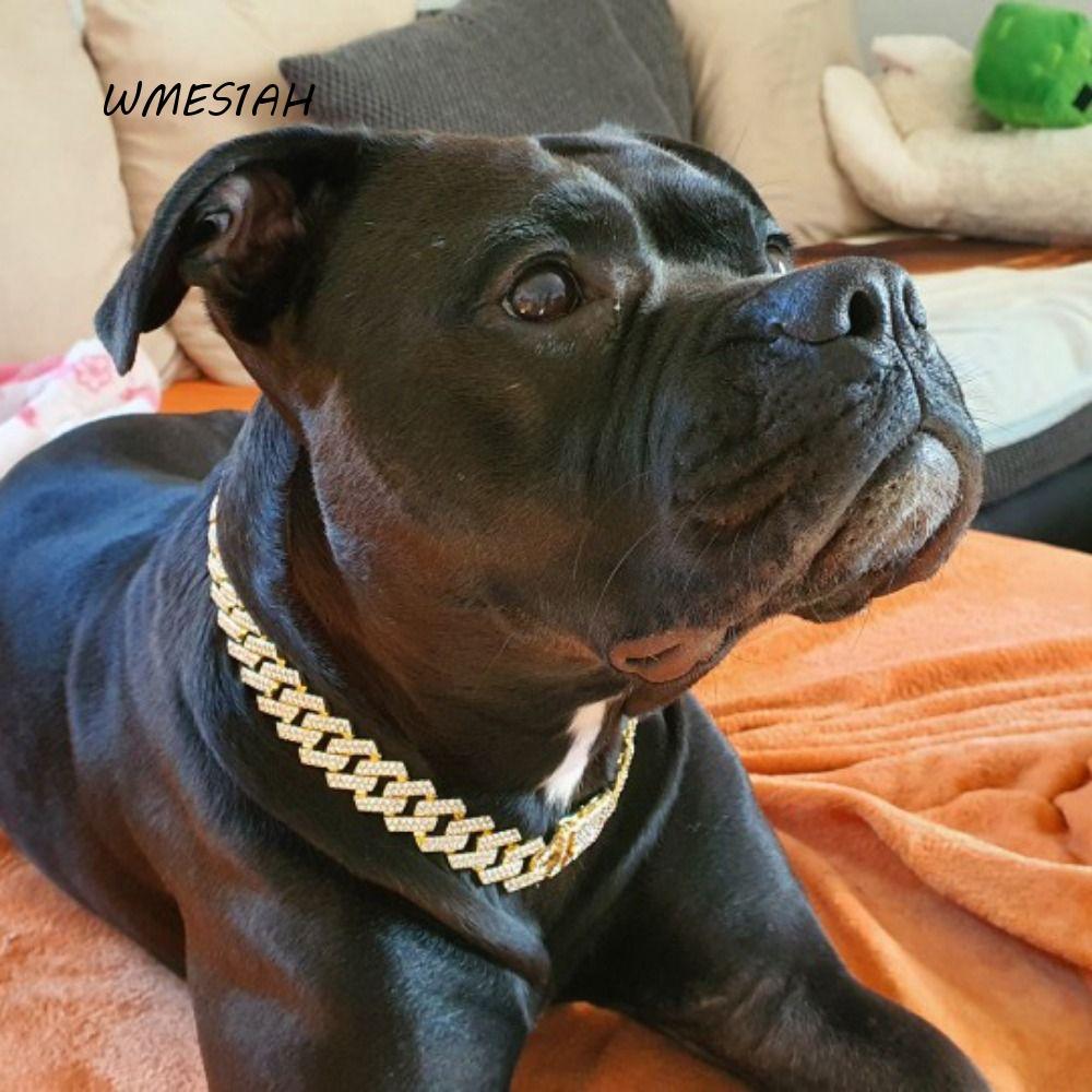 WMES1AH ปลอกคอแมวกว้าง 2 มม.พร้อมสร้อยคอสุนัขทนทานโลหะผสมเพชร