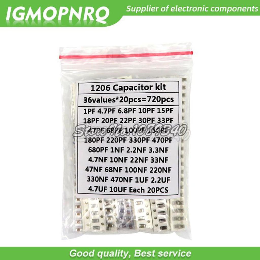 36Values 1pF-10uF Electronic CAPACITOR set 1206 SMD CAPACITOR Ceramic assortment kit 22PF 47PF 22NF 