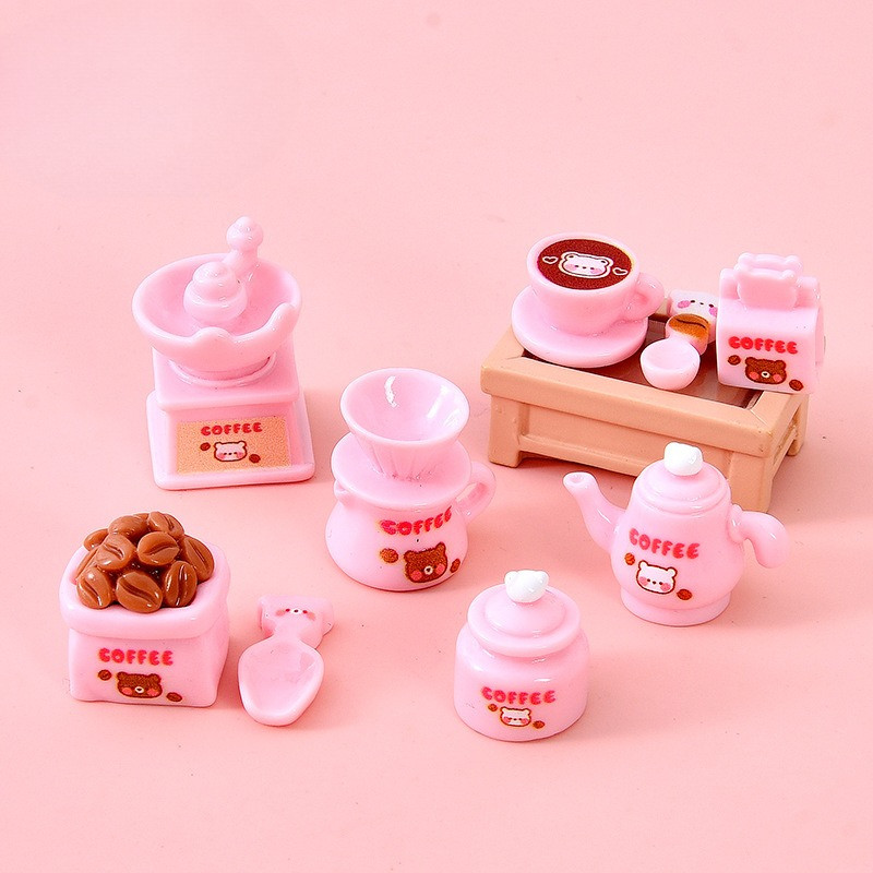 18ชิ้นหมีสีชมพูกาแฟบ้านเรซิ่นเสน่ห์สําหรับ ทําเอง(1-197)
