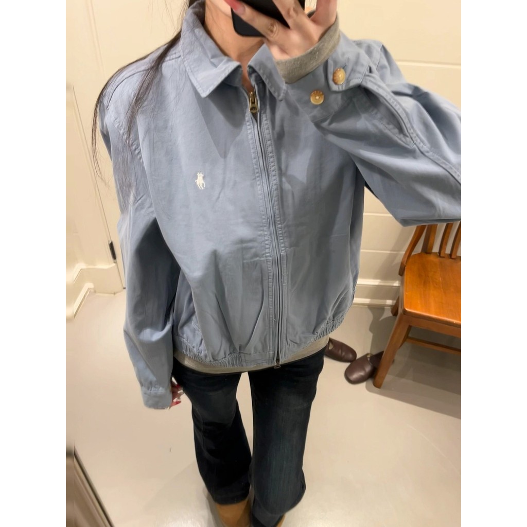 YYRE RL New Small Label Polo Embroidered Zipper Jacket Coat Unisex Celebrity Style