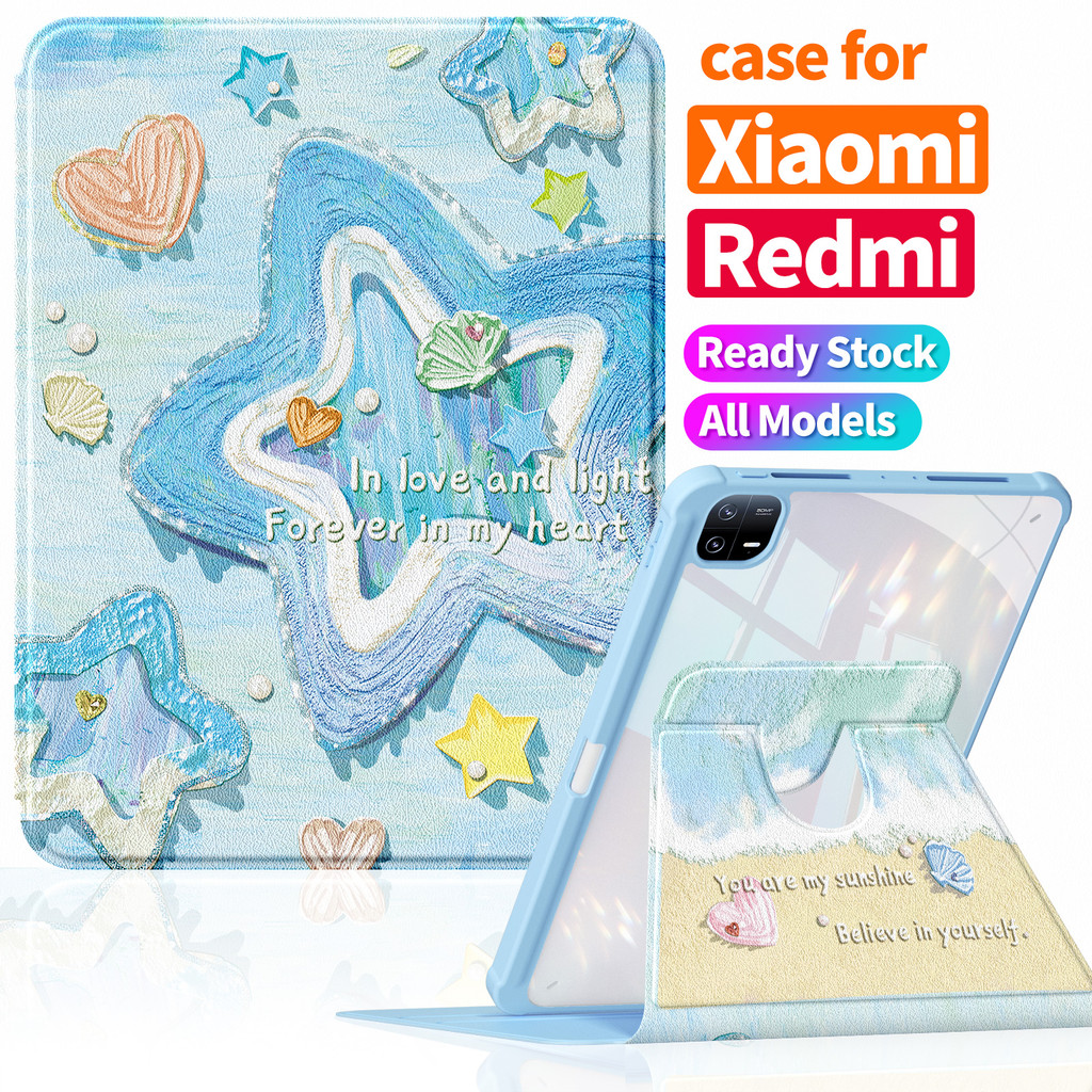 เหมาะสําหรับ Redmi Pad SE 8.7 "เคสป้องกัน 丨 Redmi K Pad 8.8" Creative DIY + แผงด้านหลังอะคริลิคใส 丨 น้ําหนักเบากันกระแทก 丨 Redmi SE 2025 Xiaomi Pad 7 8 Pro Matte Feel 360°A1517 ดาวบีช