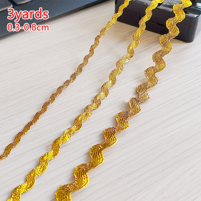 3 หลา Gold Lace Trim Border สําหรับชุดเย็บผ้าผ้าริบบิ้นผู้หญิงเสื้อผ้าหัตถกรรม Diy เย็บปักถักร้อยตกแต่งกว้างโครเชต์
