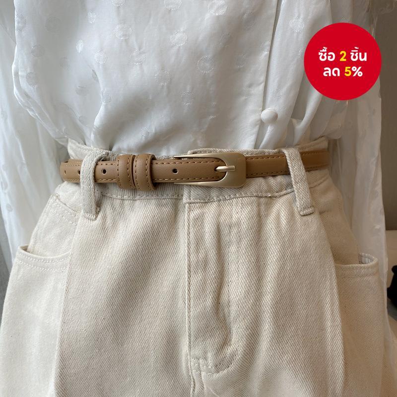 แฟชั่นผู้หญิง Retro Khaki PU เข็มขัดเอวบางสําหรับสํานักงาน,กางเกงยีนส์ & Casual