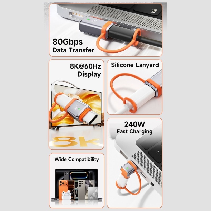 Niki Fast 80Gbps Data Transfer 240W USB 4 0 อะแดปเตอร์ 8K 60Hz สําหรับตัดต่อวิดีโอ Demand