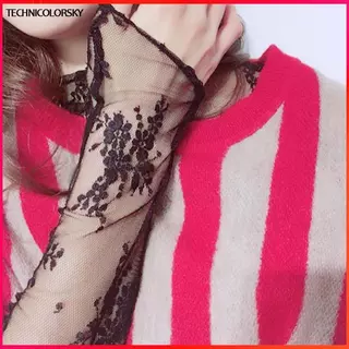 Technicolorsky Elegant โปร่งใสเสื้อยืดเซ็กซี่แขนยาวตาข่าย Tulle ดูผ่านเสื้อ TSY