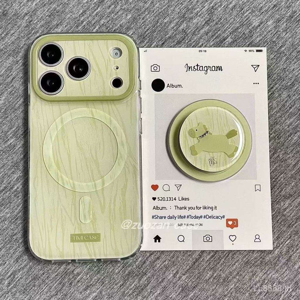 เคสโทรศัพท์เหมาะสําหรับiPhone 7 8 X XS XR XSMAX 11 12 13 14 15 16 17 Pro max Plus Air Simpleสีเขียวลายไม้วงเล็บแม่เหล็กShock-resistant Shock-proofป้องกันกรณีAll-IncludedกรณีOOPW