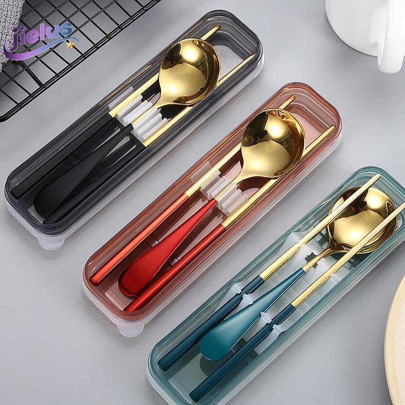 [Jielus] Travel Outdoor Reusable Tableware Box School Home Slot Design Practical Cutlery Transparent