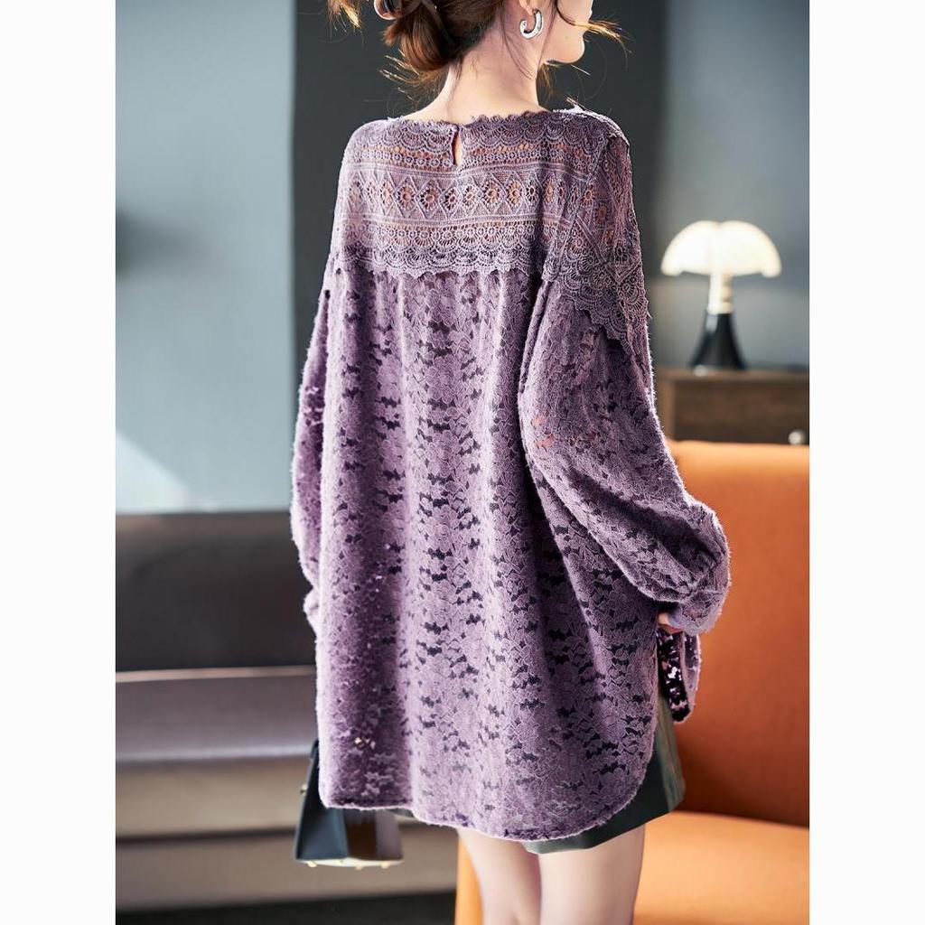 2026 แฟชั่น 2026 High-End แฟชั่น V คอลูกปัด Hollow เสื้อลูกไม้ผู้หญิงฤดูใบไม้ผลิฤดูใบไม้ร่วงสไตล์ใหม