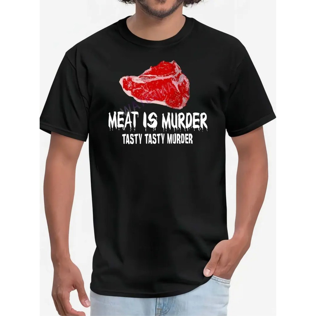ทีเชิ้ตแขนสั้นผู้ชายตลก Tasty Meat Is Murder สีดำ TT4 ราคา ถูกที่สุด ดีลบีเคเค