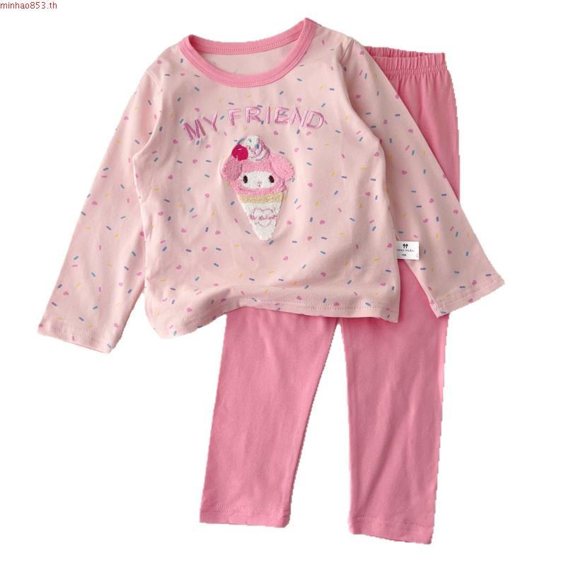 ชุดนอนเด็กผู้หญิง [95 Cotton Lycra] ฤดูใบไม้ร่วงเด็กสไตล์ใหม่กางเกงขายาวแขนยาว Homewear สูทผ้าฝ้ายน่