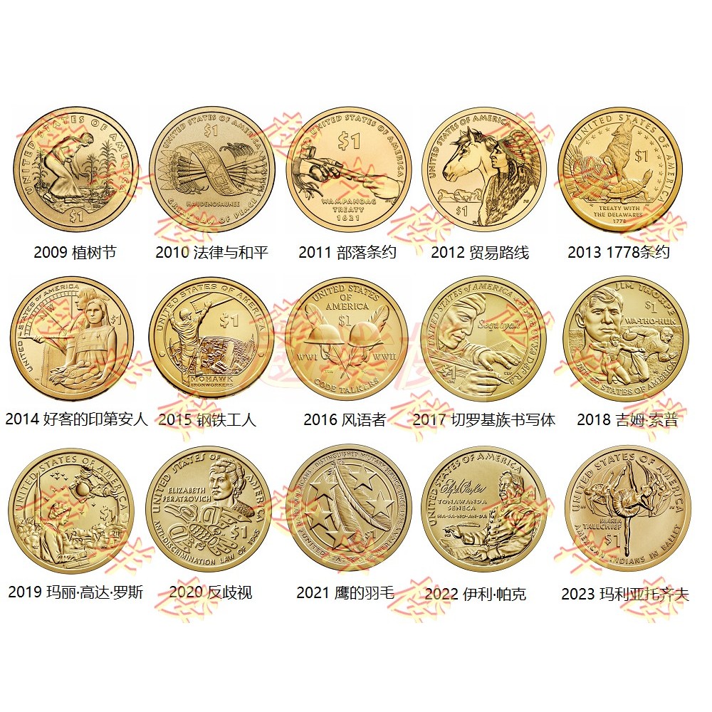 เหรียญอเมริกันเหรียญที่ระลึก Sacagavi 1 Dollar Indian Series ใหม่เอี่ยม 2009-2023 20241.17 13UY