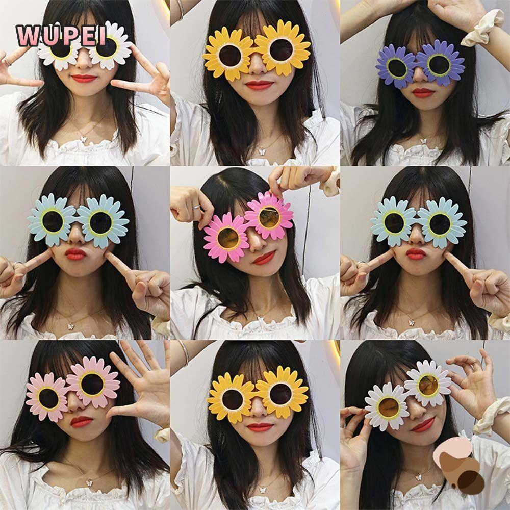 WUPEI Daisy Shades, Photograph Props แว่นตา Sun ดอกไม้รูปร่างแว่นตาดอกไม้, ขนาดใหญ่กรอบ Party แว่นตาตลก
